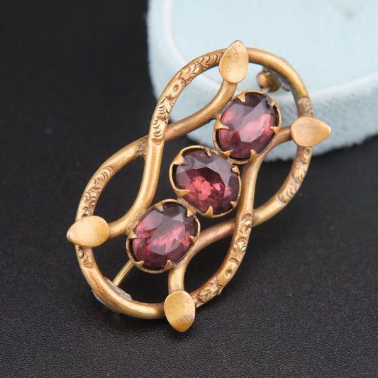 ❤️ Antique Victorian c.1900 Eternal Love Celtic Knot Brooch with Garnet-Red Paste Stones