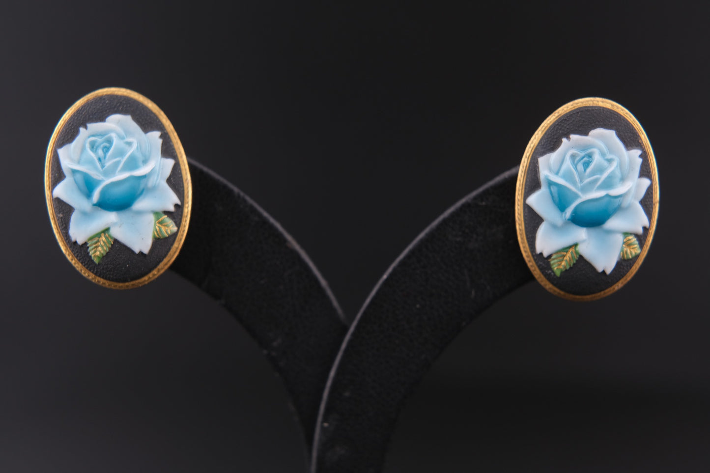 Vintage Toshikane Arita Blue Rose Earrings – Hand-Painted Porcelain Screw Backs – Made in Japan