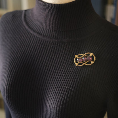❤️ Antique Victorian c.1900 Eternal Love Celtic Knot Brooch with Garnet-Red Paste Stones