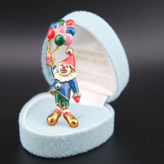 ❤️ Vintage Signed TAT Enamel Clown Balloon Brooch – Gold Tone Whimsical Pin