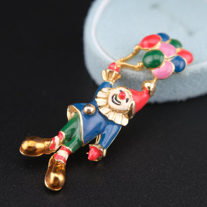 ❤️ Vintage Signed TAT Enamel Clown Balloon Brooch – Gold Tone Whimsical Pin