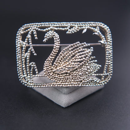 ❤️ Vintage P&M Paris Swan Brooch – Textured Silver Tone Figural Bird Pin