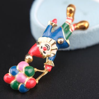 ❤️ Vintage Signed TAT Enamel Clown Balloon Brooch – Gold Tone Whimsical Pin