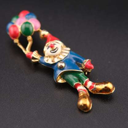 ❤️ Vintage Signed TAT Enamel Clown Balloon Brooch – Gold Tone Whimsical Pin