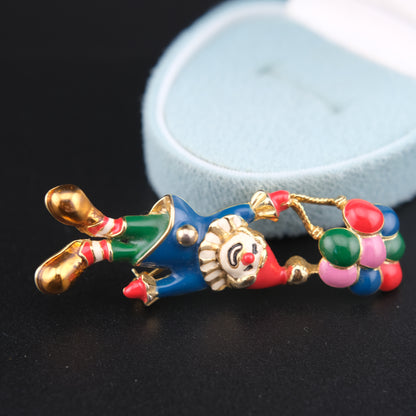 ❤️ Vintage Signed TAT Enamel Clown Balloon Brooch – Gold Tone Whimsical Pin