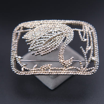 ❤️ Vintage P&M Paris Swan Brooch – Textured Silver Tone Figural Bird Pin