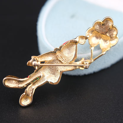 ❤️ Vintage Signed TAT Enamel Clown Balloon Brooch – Gold Tone Whimsical Pin