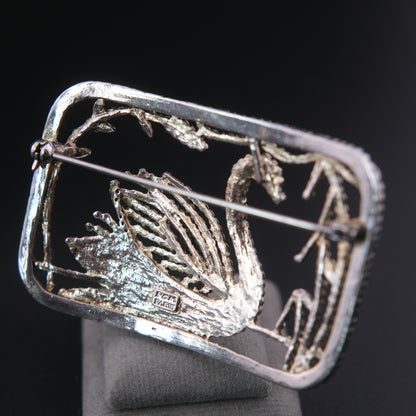 ❤️ Vintage P&M Paris Swan Brooch – Textured Silver Tone Figural Bird Pin