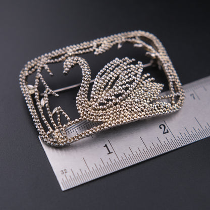 ❤️ Vintage P&M Paris Swan Brooch – Textured Silver Tone Figural Bird Pin