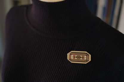 Vintage Michaela Frey Wien Enamel Brooch | Greek Key Design