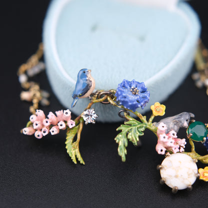 ❤️ Les Néréides Enamel Woodland Charm Necklace with Deer & Floral Motif – 16"