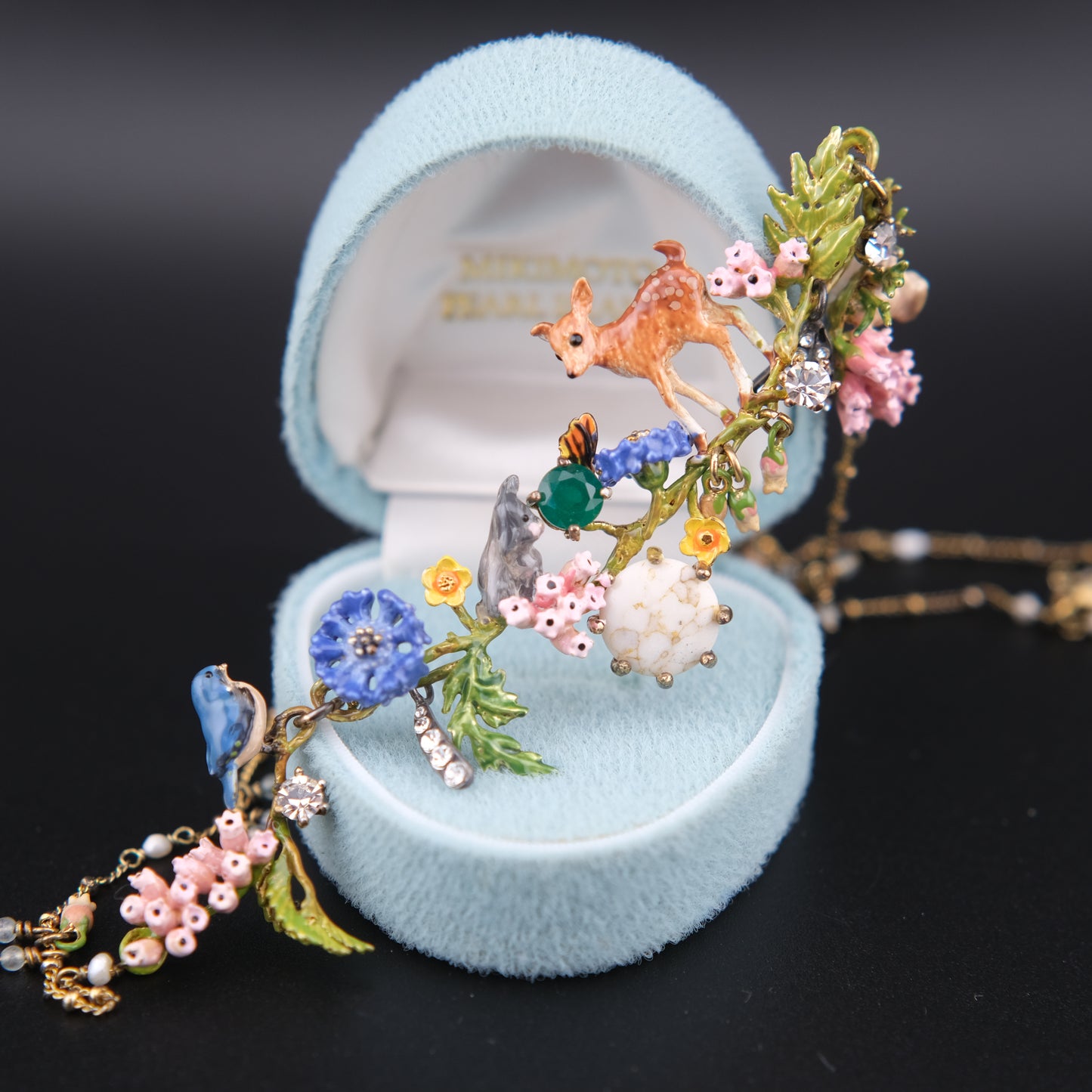 ❤️ Les Néréides Enamel Woodland Charm Necklace with Deer & Floral Motif – 16"