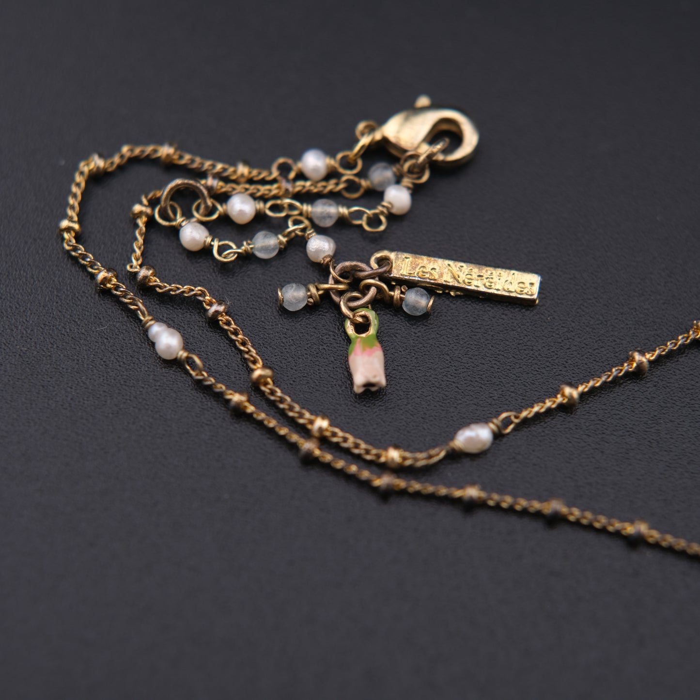 ❤️ Les Néréides Enamel Woodland Charm Necklace with Deer & Floral Motif – 16"