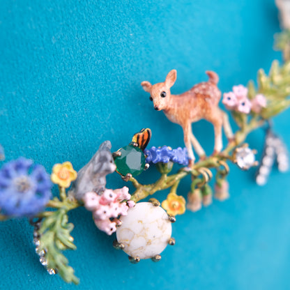 ❤️ Les Néréides Enamel Woodland Charm Necklace with Deer & Floral Motif – 16"