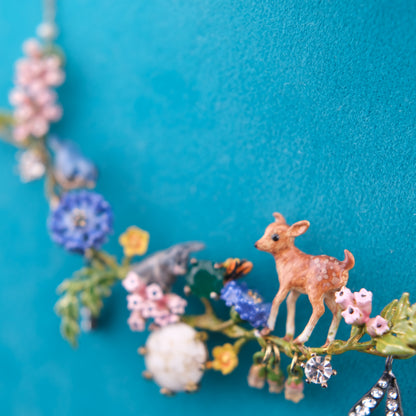 ❤️ Les Néréides Enamel Woodland Charm Necklace with Deer & Floral Motif – 16"