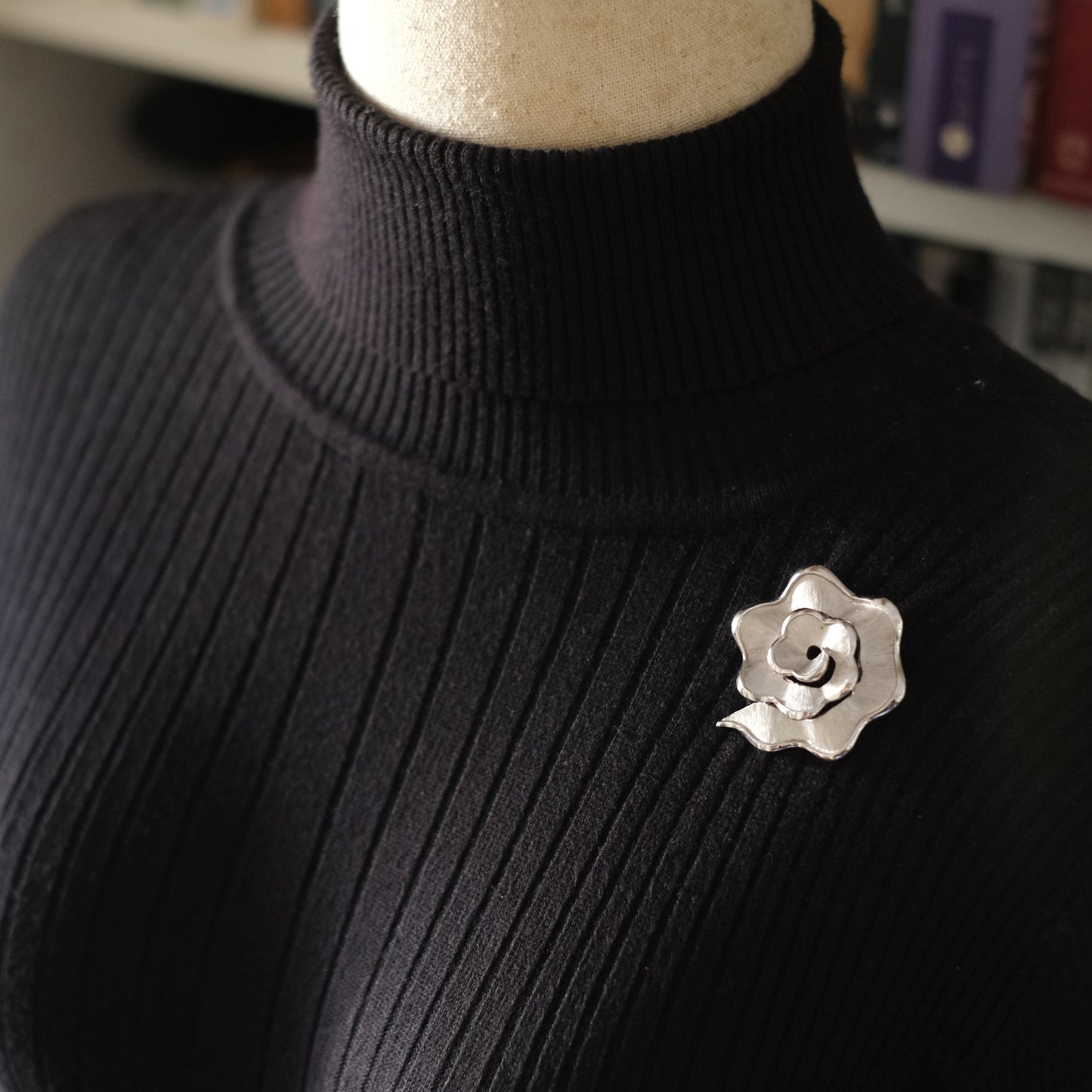 Vintage Crown Trifari Rose Brooch – Silver-Tone Textured Petal Design