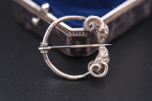 Vintage Double Ram Penannular Brooch – 800 Silver