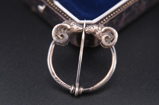 Vintage Double Ram Penannular Brooch – 800 Silver