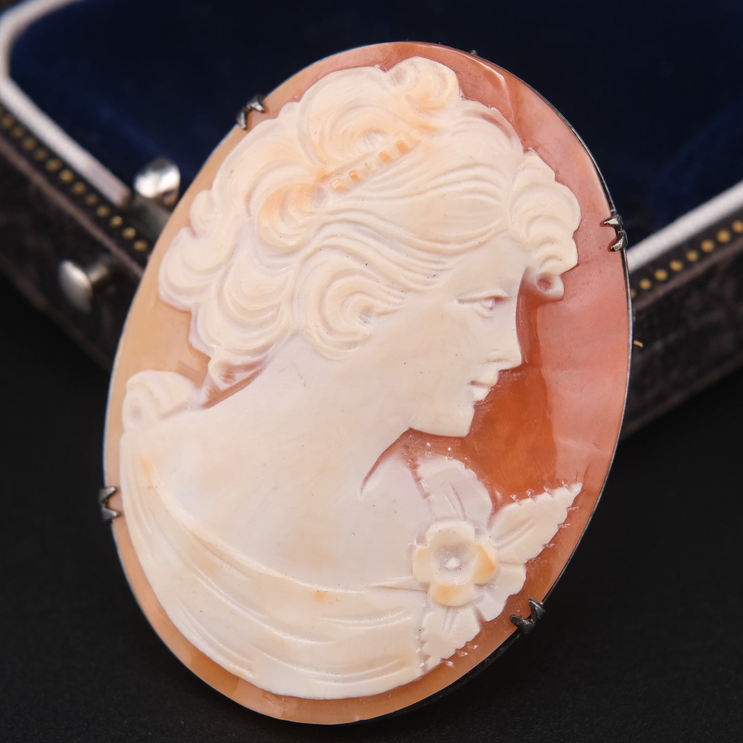Antique Shell Cameo Brooch & Pendant – Hand-Carved Lady Portrait in Silver 800