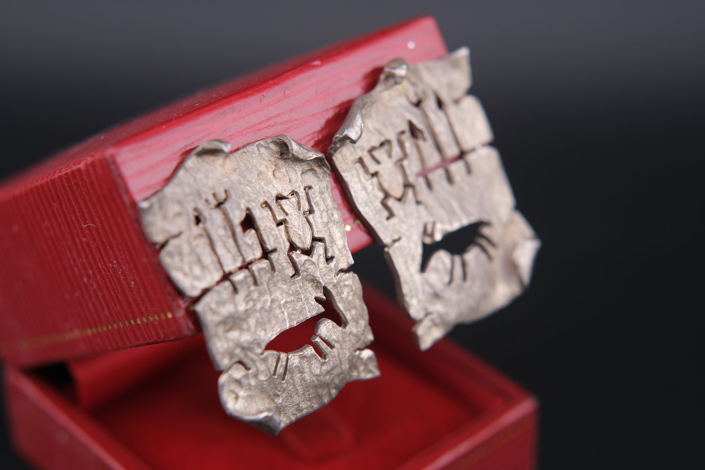 Vintage Sterling Silver Clip-On Earrings by Woods | Tribal Petroglyph Cut-Out Design | Hand-Hammered Texture