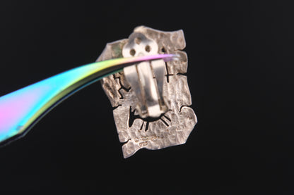 Vintage Sterling Silver Clip-On Earrings by Woods | Tribal Petroglyph Cut-Out Design | Hand-Hammered Texture