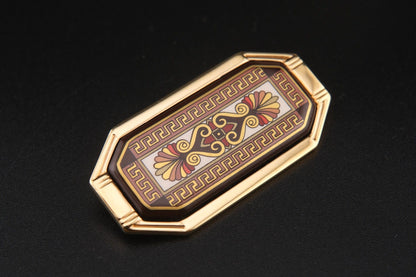 Vintage Michaela Frey Wien Enamel Brooch | Greek Key Design