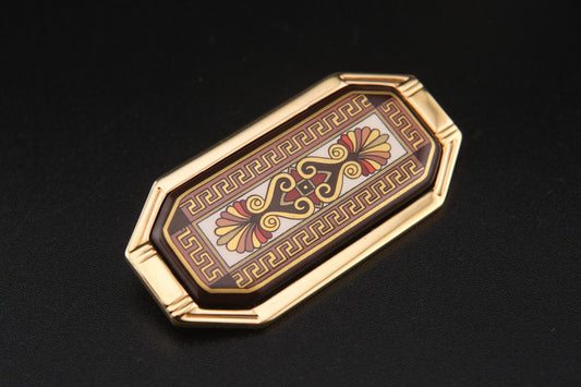 Vintage Michaela Frey Wien Enamel Brooch | Greek Key Design