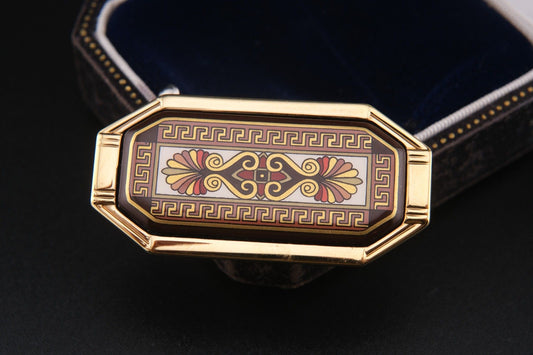 Vintage Michaela Frey Wien Enamel Brooch | Greek Key Design