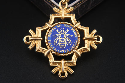 Pierre Balmain Paris Vintage Pendant – Gold-Tone with Royal Blue Enamel Bee Motif