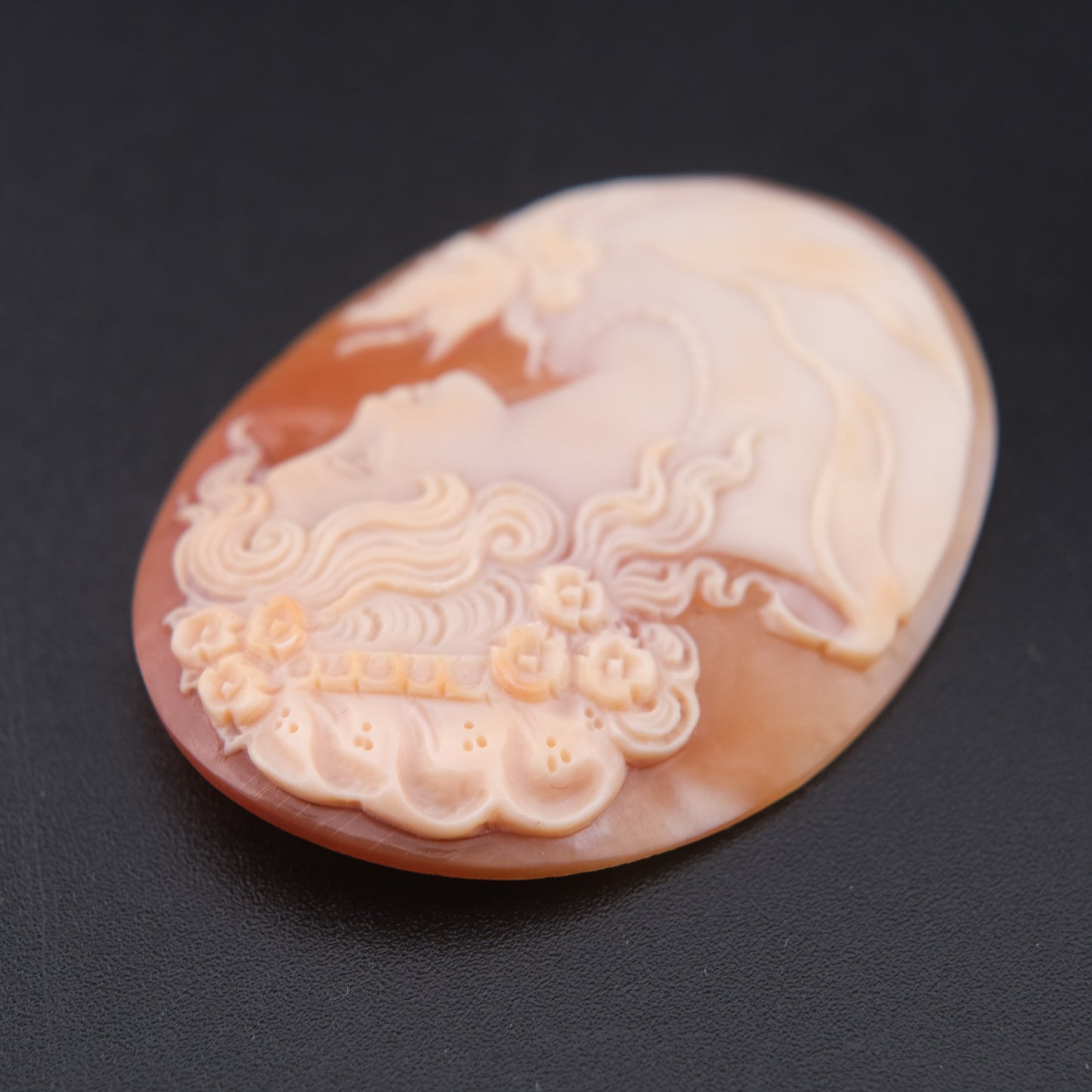 Vintage Hand-Carved Shell Cameo of Lady with Butterfly – Signed Artist Loose Cameo 2"