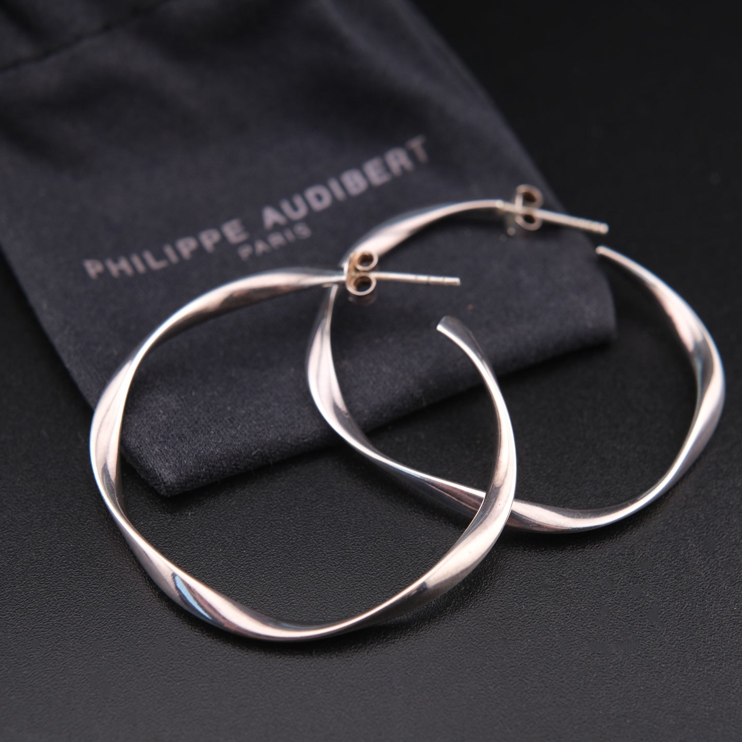 ❤️ Philippe Audibert Charlee Twisted Hoop Earrings – Silver Tone 1.5"