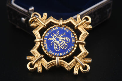 Pierre Balmain Paris Vintage Pendant – Gold-Tone with Royal Blue Enamel Bee Motif