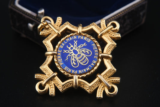Pierre Balmain Paris Vintage Pendant – Gold-Tone with Royal Blue Enamel Bee Motif