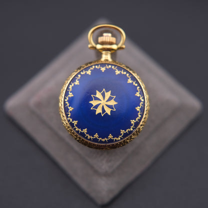 ❤️ Vintage Swiss Carina Blue Enamel Quartz Pendant Watch