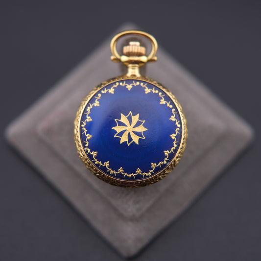 ❤️ Vintage Swiss Carina Blue Enamel Quartz Pendant Watch