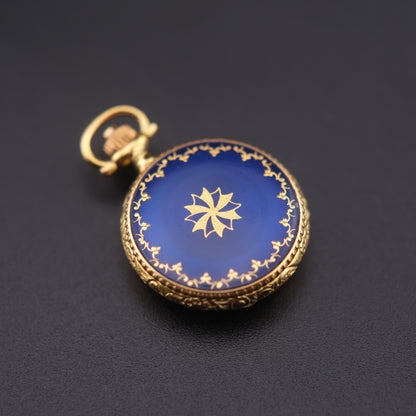 ❤️ Vintage Swiss Carina Blue Enamel Quartz Pendant Watch
