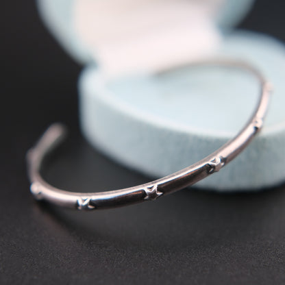 Vintage Philippe Audibert Paris Silver Tone Star Cuff Bracelet Minimalist French Designer Jewelry