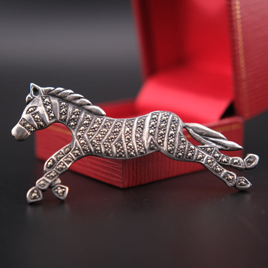 ❤️ Vintage Sterling Silver 925 Horse Brooch with Marcasite