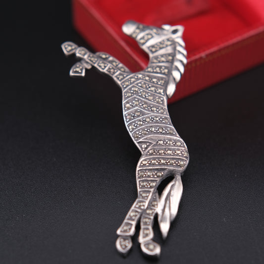 ❤️ Vintage Sterling Silver 925 Horse Brooch with Marcasite