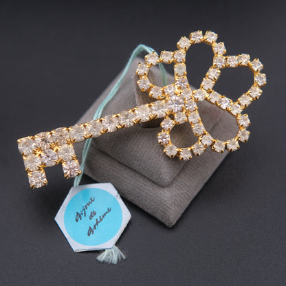 ❤️ Vintage Czech Rhinestone Key Brooch with Original Tag