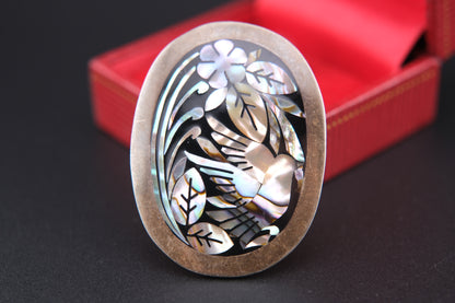 Vintage Mexican Sterling Silver & Abalone Inlay Bird Brooch/Pendant