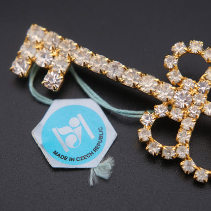 ❤️ Vintage Czech Rhinestone Key Brooch with Original Tag