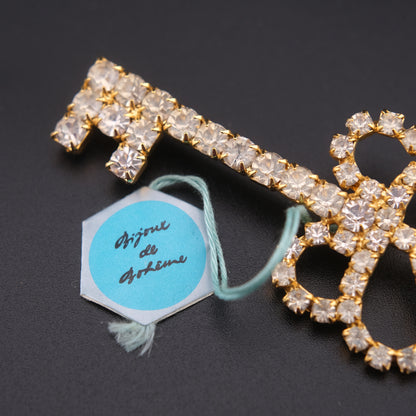 ❤️ Vintage Czech Rhinestone Key Brooch with Original Tag