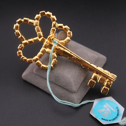 ❤️ Vintage Czech Rhinestone Key Brooch with Original Tag