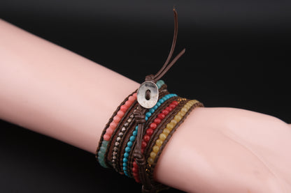 Chan Luu Multicolor Beaded Wrap Bracelet – Sterling Silver Button & Nuggets, Adjustable 32–34"