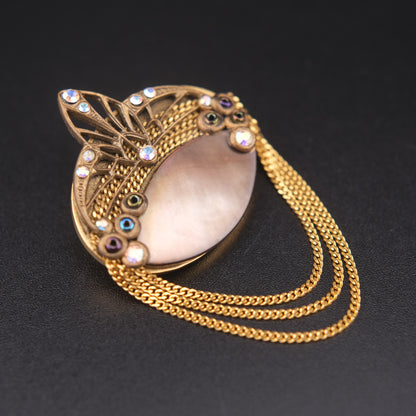Echt Art Deco Handarbeit Brooch – Mother of Pearl with Gold Chains