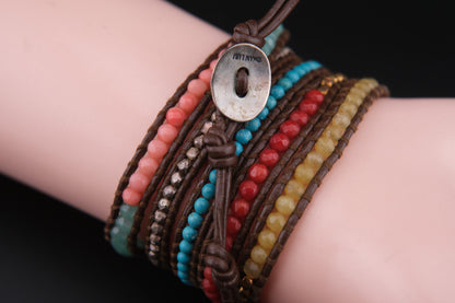 Chan Luu Multicolor Beaded Wrap Bracelet – Sterling Silver Button & Nuggets, Adjustable 32–34"