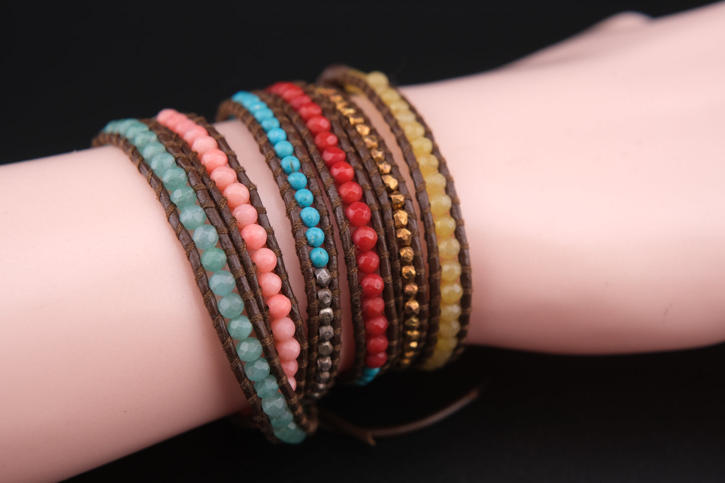 Chan Luu Multicolor Beaded Wrap Bracelet – Sterling Silver Button & Nuggets, Adjustable 32–34"