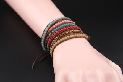 Chan Luu Multicolor Beaded Wrap Bracelet – Sterling Silver Button & Nuggets, Adjustable 32–34"