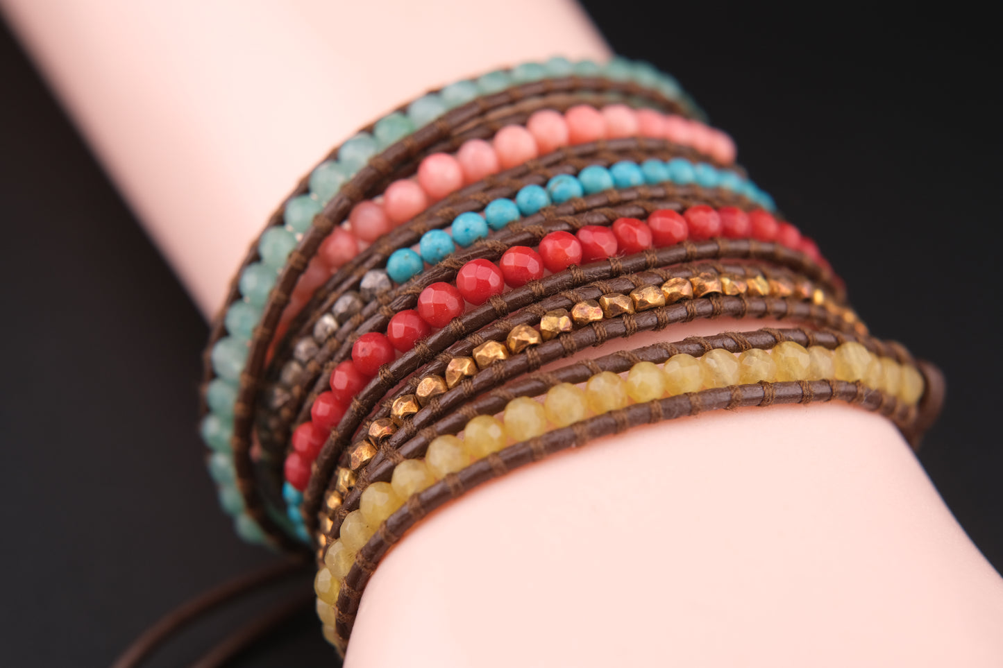 Chan Luu Multicolor Beaded Wrap Bracelet – Sterling Silver Button & Nuggets, Adjustable 32–34"